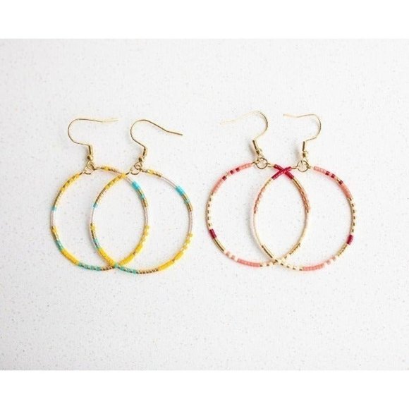 2 pairs Seed Bead Boho Hoop Earrings Colorful beaded Hoops Lightweight - Picture 4 of 12